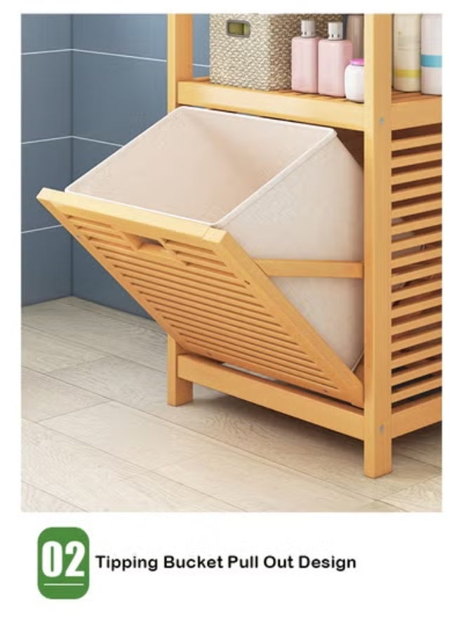 ZCM-HAPPY Multi-Functional Multi-Layer Large Solid Wood Floor Bathroom Storage Rack 50*30*119CM - Image 5