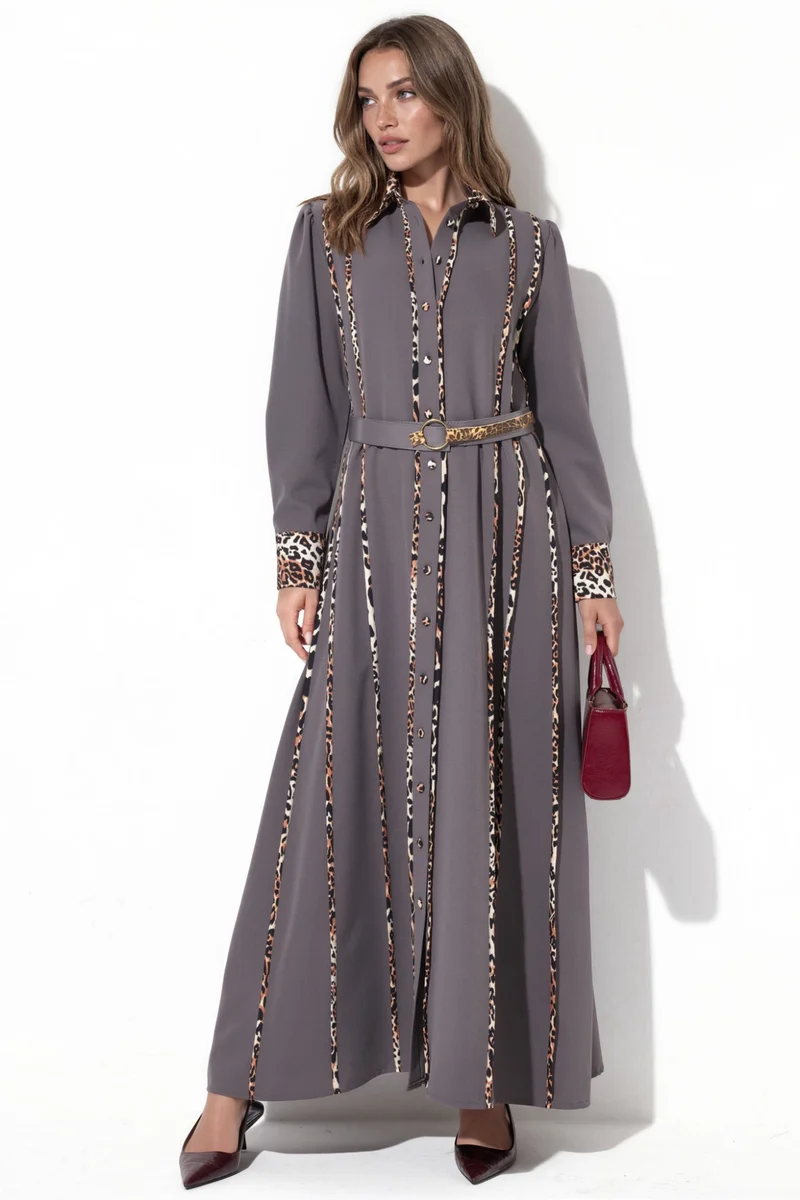 جينيفر Leopard Print Maxi Shirt Dress