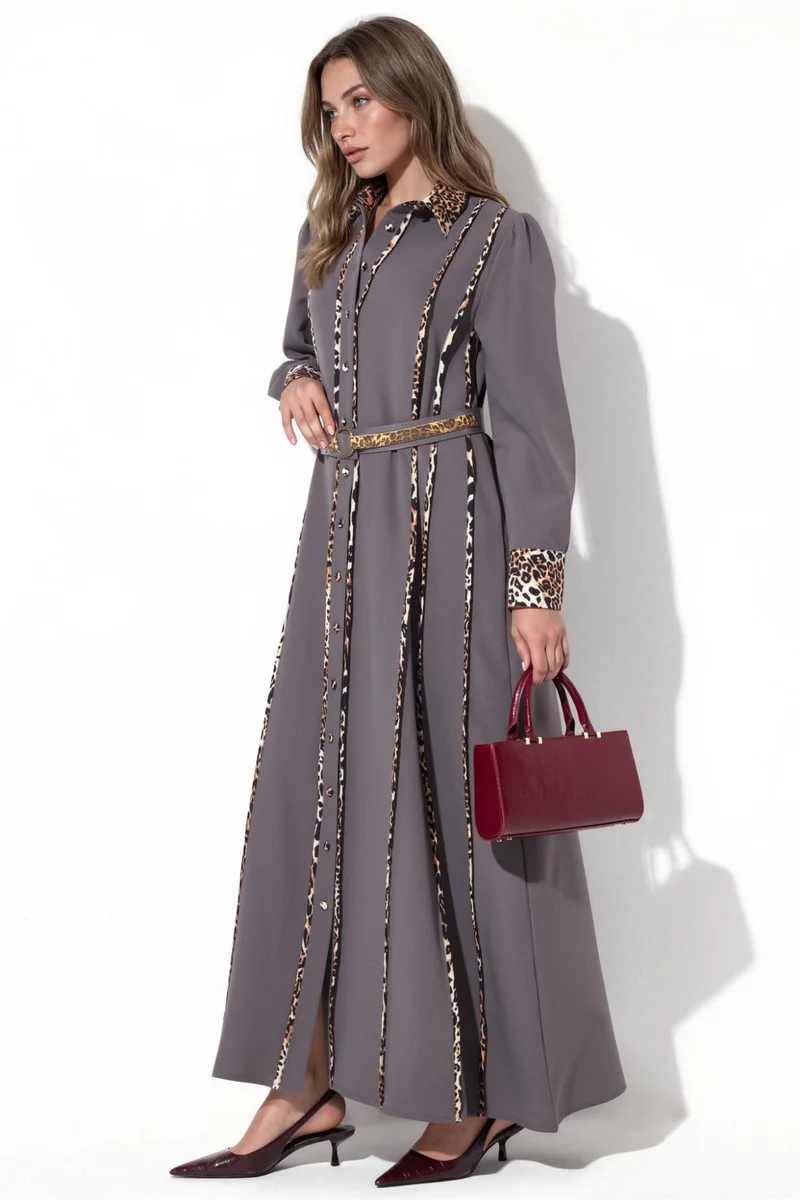جينيفر Leopard Print Maxi Shirt Dress