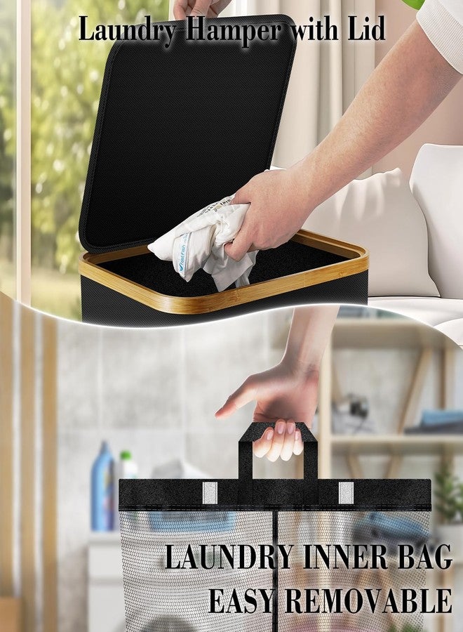 Wuevu Black Laundry Hamper with Lid and Wheels,Wheeled Laundry Basket with Handles Foldable Dirty Clothes Hamper Rolling Narrow Laundry Hamper for Bedroom Dorm Laundry Room-75L - Image 5