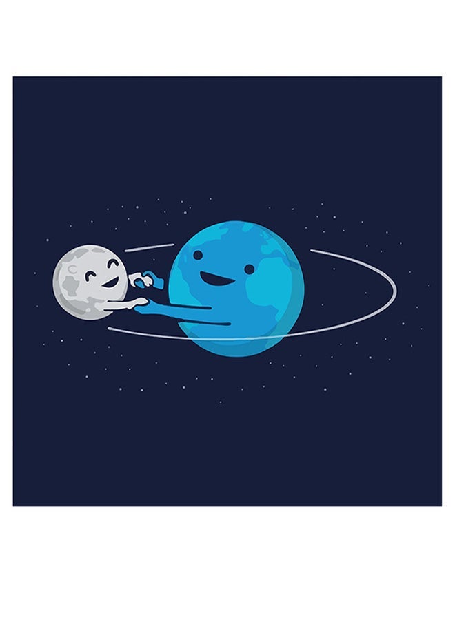 RYN Earth And Moon Printed Wall Art Blue/Grey 30x30cm - Image 1