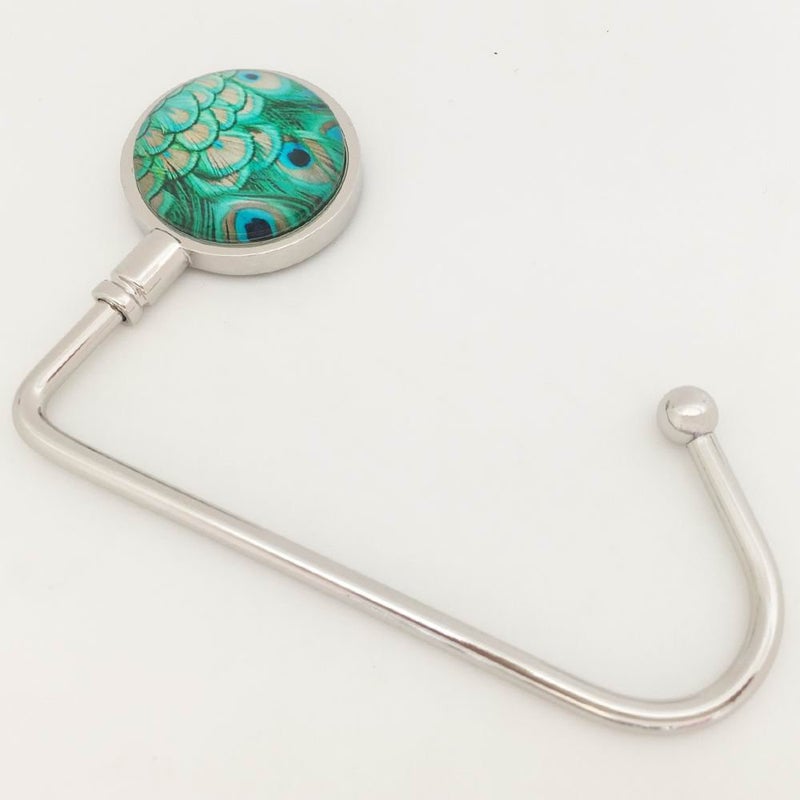ROFLYER Purse Hook Hanger for Table Bar Handbag Hanger Safer Cleaner Bag Table Hanger with Velvet Pouch (Peacock Feather) - Image 2