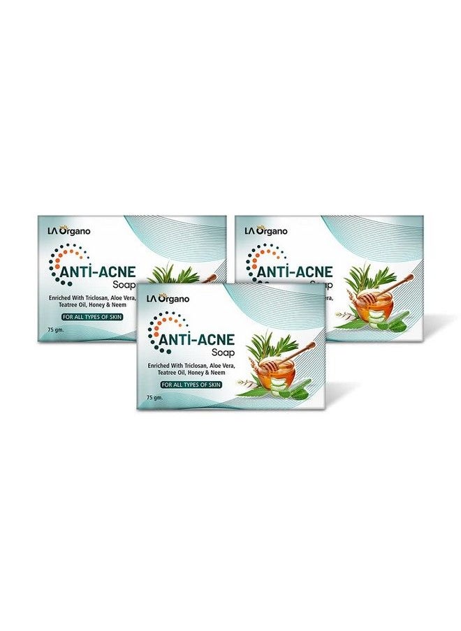 LA Organo - Anti Acne Soap For Remove Acne Blemishes Scars Pimples Dark Spots For All Skin (Pack Of 3) - Image 1