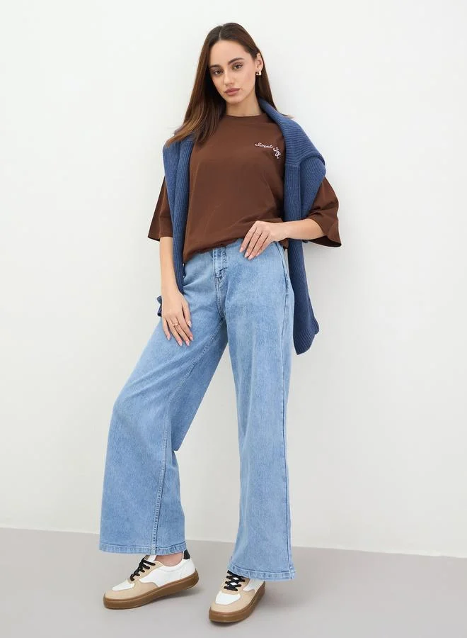 Styli Brown Oversized Slogan T-Shirt