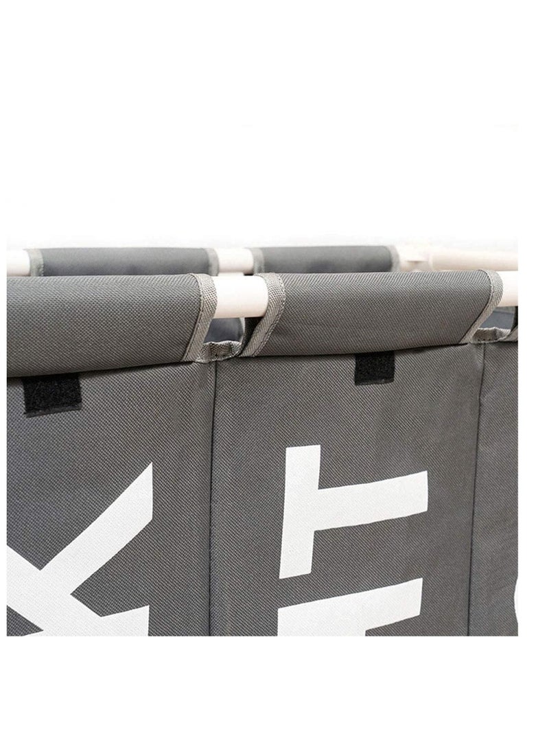 بواو سلة غسيل بـ 3 أقسام، سلة غسيل بـ 3 أكياس مع عجلات قابلة للقفل للخدمة الشاقة وأكياس قابلة للإزالة، سلة غسيل منظمة سلة غسيل فاصلة للملابس، رمادي فاتح - Image 3