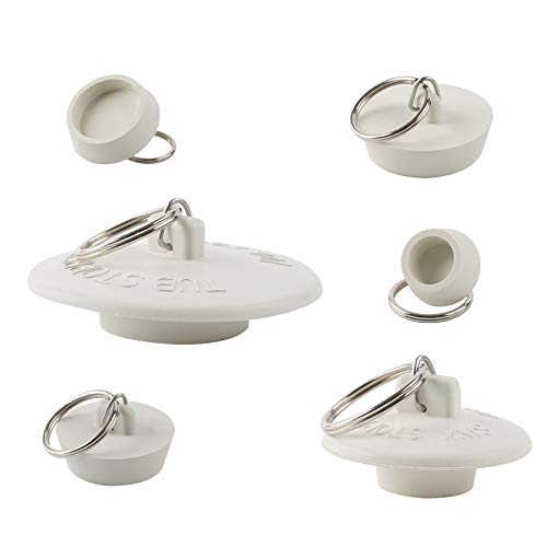 Hibbent 6 Pieces Drain Stopper, Rubber Kitchen Sink Drain, Sink Stopper Drain Plug with Pull Ring for Kitchen, Bathtub, Bathroom and Laundry Sink in 6 Different Sizes, White - Image 1