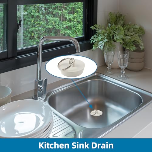 Hibbent 6 Pieces Drain Stopper, Rubber Kitchen Sink Drain, Sink Stopper Drain Plug with Pull Ring for Kitchen, Bathtub, Bathroom and Laundry Sink in 6 Different Sizes, White - Image 2