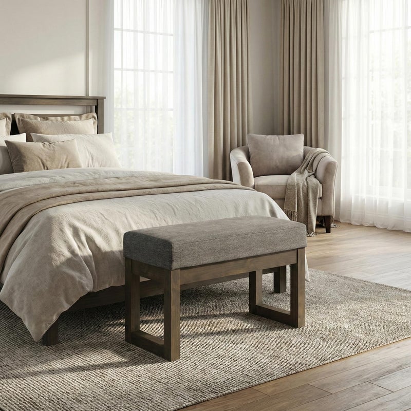 Simpli Home SIMPLIHOME Milltown Small Ottoman Bench - 26.8 inch Wide Upholstered Linen Look Fabric Rectangle Footstool Ottoman in Grey, Contemporary Bench for Bedroom or Entryway with Cushioned Seat, Assembled - Image 3