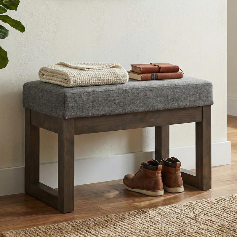 Simpli Home SIMPLIHOME Milltown Small Ottoman Bench - 26.8 inch Wide Upholstered Linen Look Fabric Rectangle Footstool Ottoman in Grey, Contemporary Bench for Bedroom or Entryway with Cushioned Seat, Assembled - Image 2