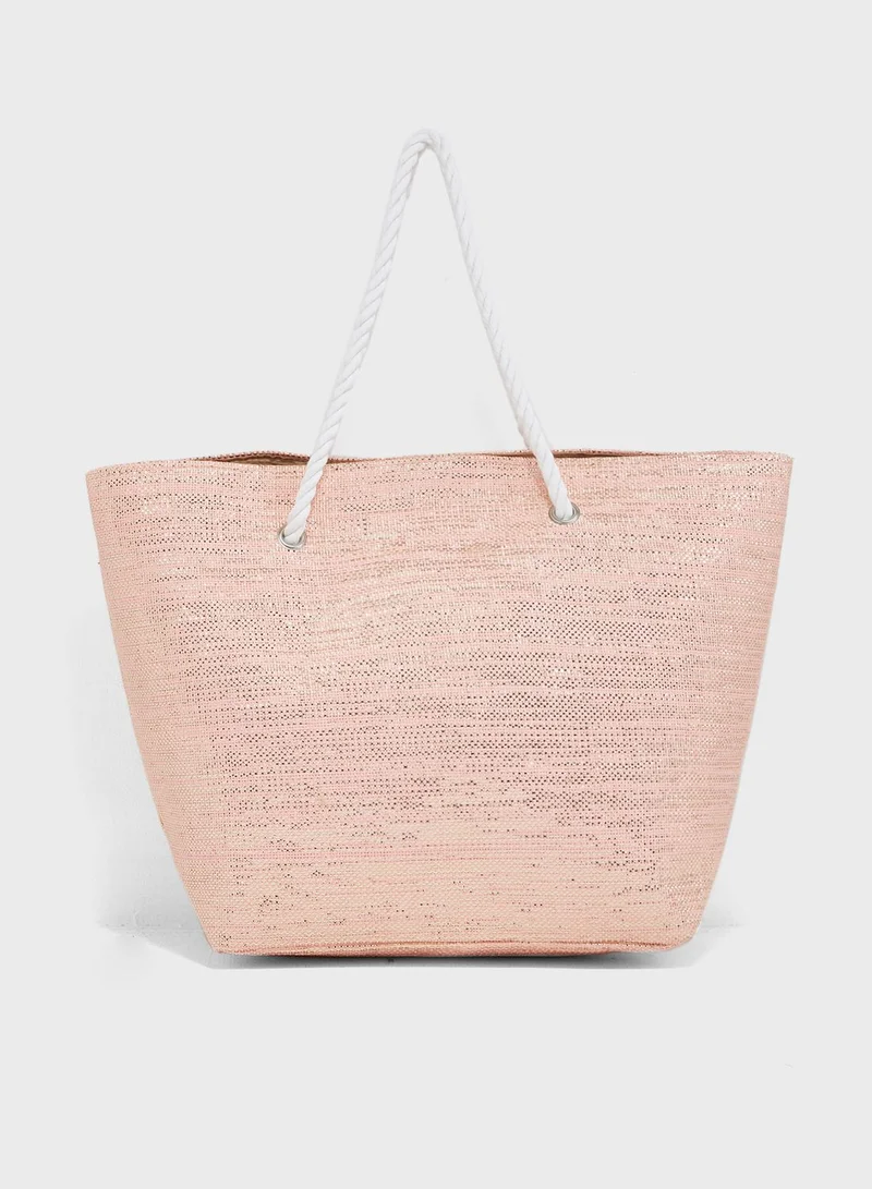SOUTH BEACH Large Rope Slogan Beach Bag