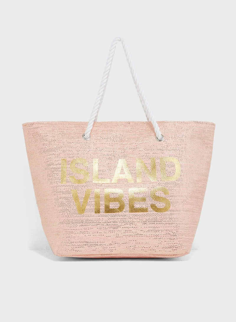 SOUTH BEACH Large Rope Slogan Beach Bag