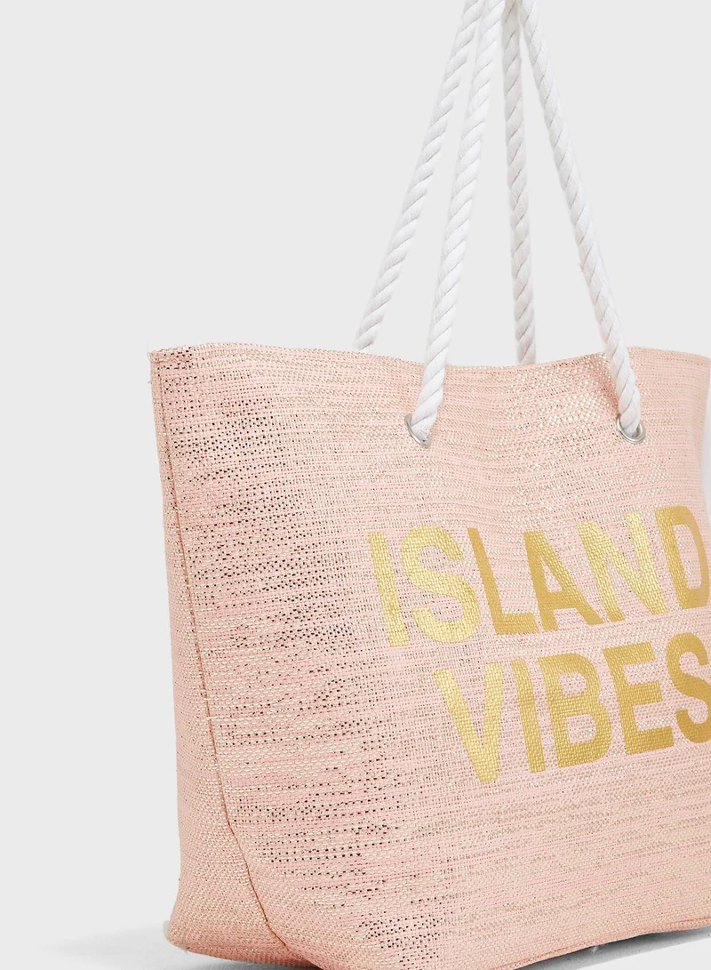 SOUTH BEACH Large Rope Slogan Beach Bag