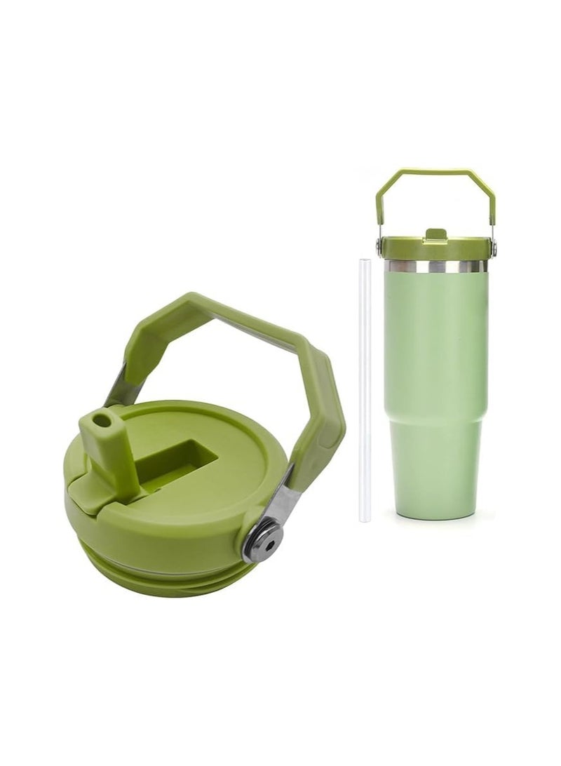 Mug with Handle and Straw Lid, 900ml Vacuum Insulated Stainless Steel Tumbler, BPA Free Double Wall Design, Keeps Drinks Hot or Cold, Large Capacity for Home, Office, Travel (Green) - Image 4