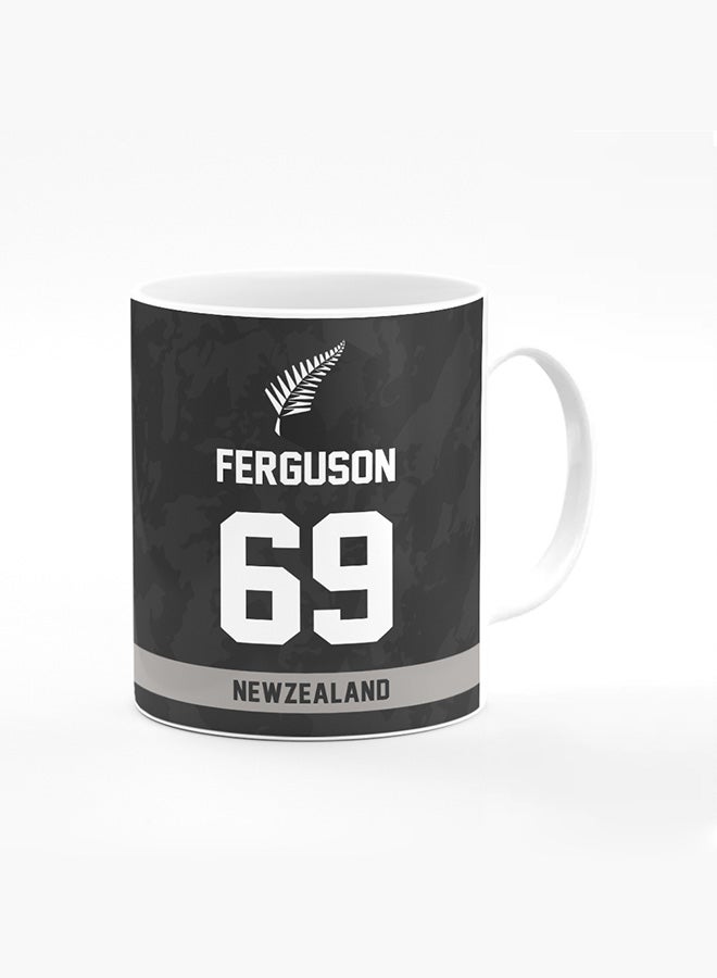 Stylizedd Designer Printed Coffee Mug with Heavy Duty Handle 11oz Ceramic Personalised Gift Mugs Cup - Cricket Player - Lockie Ferguson, Jersey Number - 69 (With Logo) - Image 1
