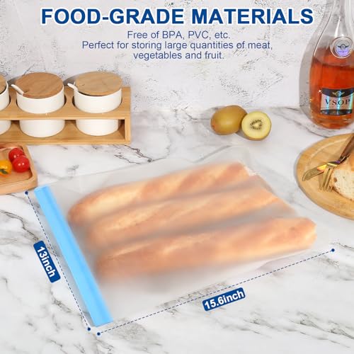 Lerine Reusable 2 Gallon Freezer Bags Dishwasher Safe, Reusable Freezer Bags 2 Gallon Capacity 13"x15.6", Leakproof BPA Free Food Storage Bags for Marinate Meats, Vegetables, Home Organization - Image 4