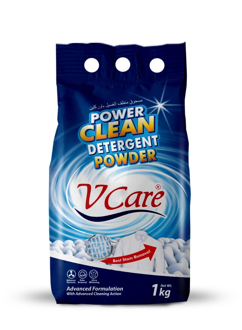 VCare Vcare Power Clean Laundry Detergent Powder - Effortless Stain Removal - Removes Odour and Provides Ultra Whitening with a Refreshing Scent - 1Kg  - Image 1