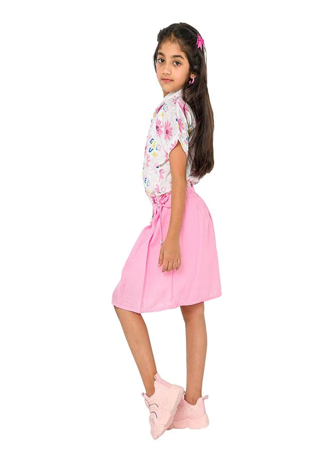 babyqlo Cute pink skirt and floral print top for girls
