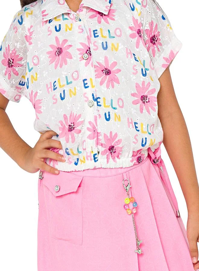 babyqlo Cute pink skirt and floral print top for girls