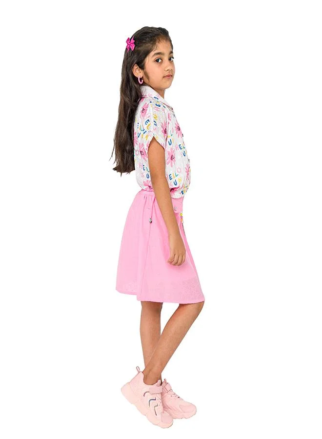 babyqlo Cute pink skirt and floral print top for girls