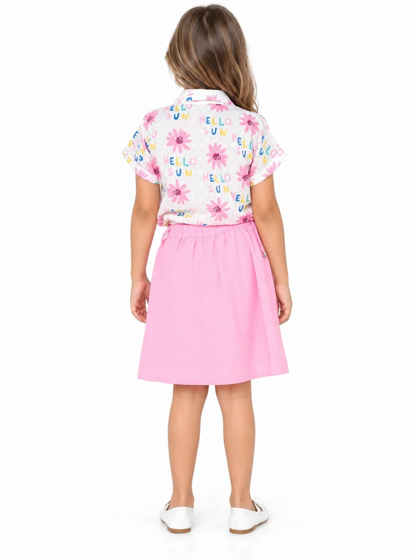 Babyqlo Cute pink skirt and floral print top for girls