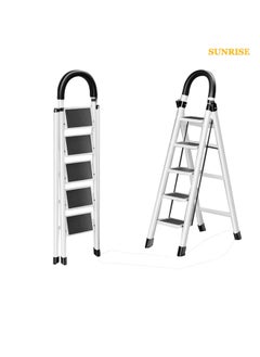 SUNRISE Folding 5 Step Ladder, Step Stool, Portable, Lightweight, Anti Slip Pedal, Handrail For Home Kitchen Office  - Image 1