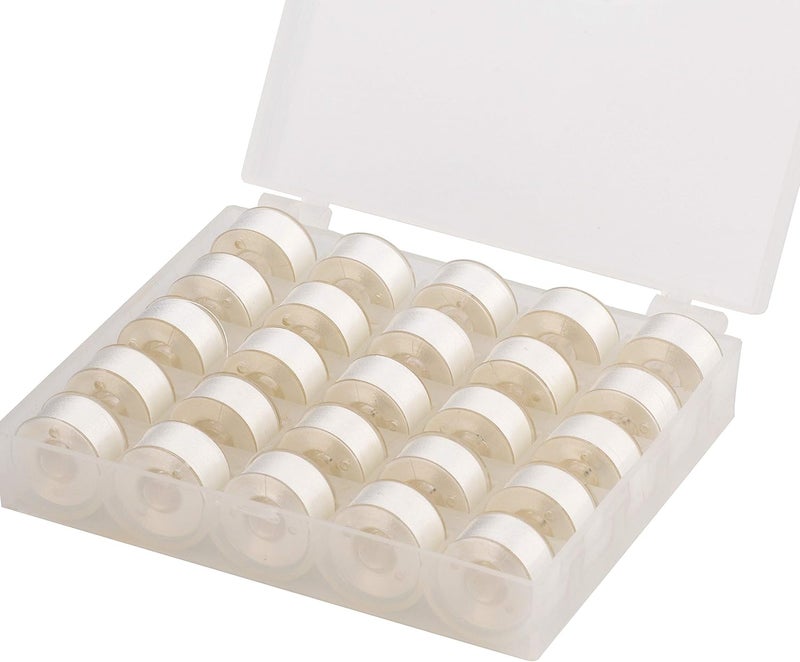 simthread 25pcs White Prewound Bobbin Thread Size A (SA156) 60WT for Brother Innovis, Babylock, Bernette, Bernina and Janome Embroidery Thread Sewing Thread Machine with Clear Storage Plastic Case DIY - Image 1