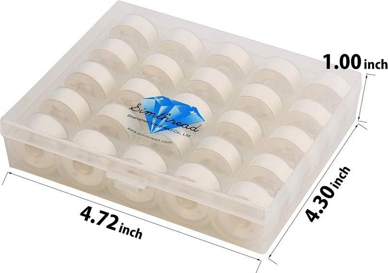 simthread 25pcs White Prewound Bobbin Thread Size A (SA156) 60WT for Brother Innovis, Babylock, Bernette, Bernina and Janome Embroidery Thread Sewing Thread Machine with Clear Storage Plastic Case DIY - Image 2