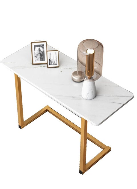 Sharpdo Sofa End Table, C-Shaped Side Coffee Table With Marble Design