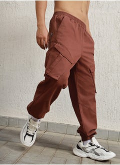 Hubberholme Relaxed Brown Cargo Trousers for Men, Mid-Rise, Cotton Stretch Fabric, Straight Leg  - Image 3