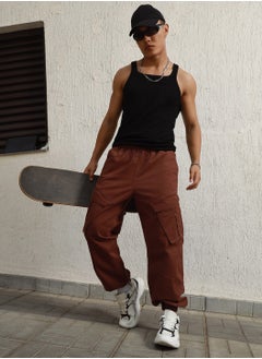 Hubberholme Relaxed Brown Cargo Trousers for Men, Mid-Rise, Cotton Stretch Fabric, Straight Leg  - Image 5