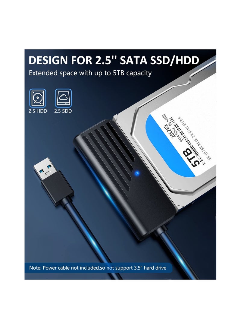 SATA to USB Cable, 1.7FT, SATA to USB 3.0 Adapter, SATA to USB Adapter Cable for 2.5” SATA III Hard Drive Adapter, External Hard Drive Reader Converter for SSD/HDD Data Transfer Up to 5TB(Black) - Image 3