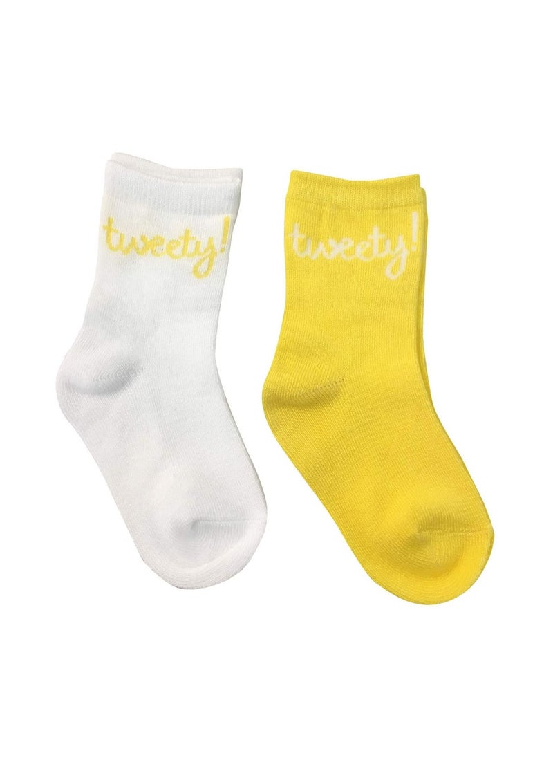 Looney Tunes - Tweety Bamboo Cotton Sock - Solid (Pack Of 2) - White & Yellow 2-4Y - Image 1