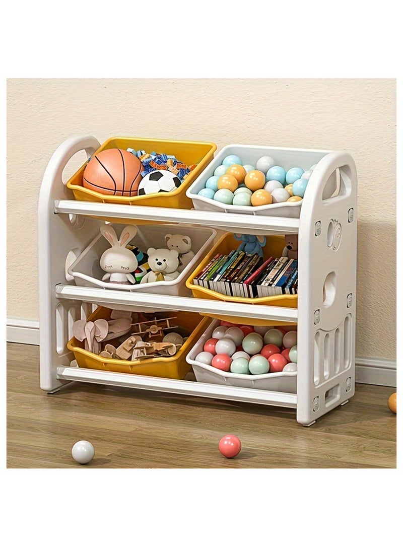 EzzySo Children Multi-Bin Toy Organizer, Storage Bins Toy Boxes, Kids Toy Storage Rack, 3 Layer Children Storage Shelf with 6 Bins for Girls and Boys in Bedroom Playroom Living Room  - Image 1