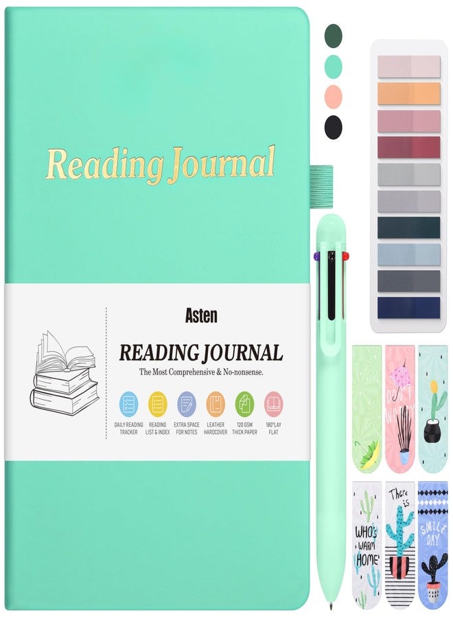 استين مفكرة قراءة مع فواصل كتب، علامات تبويب للكتب، قلم متعدد الألوان، مفكرة لمحبي الكتب، مفكرة لتتبع الكتب للقارئ، سجل قراءة مع ملحقات، مفكرة لمراجعة الكتب، هدية للقارئ، أخضر نعناعي - Image 1