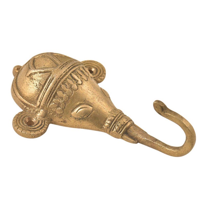 Indian-Shelf IndianShelf 1 Piece Tribal Elephant Head Kids Animals Vintage Wall Hooks for Hanging Coats Gold Decorative Hooks for Bathroom Brass Key Holder for Wall Coat Rack Wall Mount Backpack Home Essentials  - Image 1