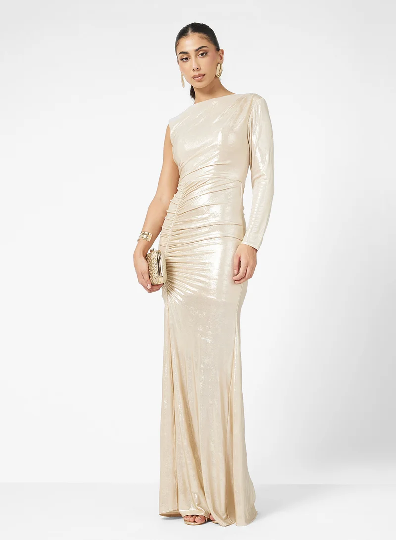 Namshi x Ruched Dress With Metallic Shine