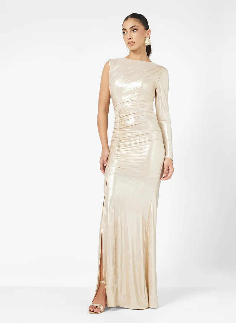 Namshi x Ruched Dress With Metallic Shine