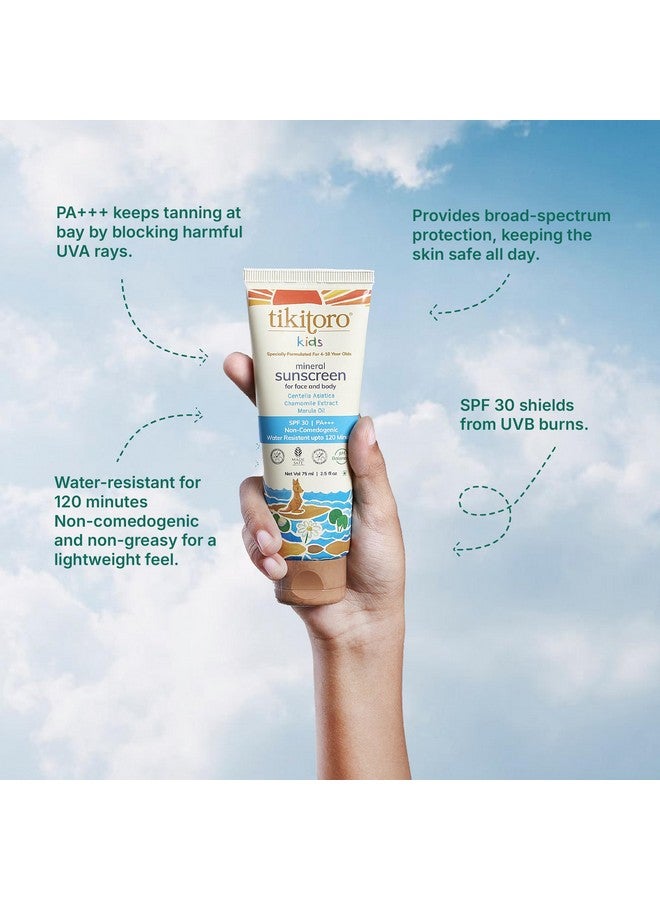Tikitoro Kids Mineral Sunscreen SPF 30 PA+++| Hypoallergenic & Dermatologist Tested| Chamomile, Niacinamide & Zinc Oxide| Prevents Tanning & Hydrates Skin| 100% Vegan| No Parabens & Sulphates (75 ml) - Image 3