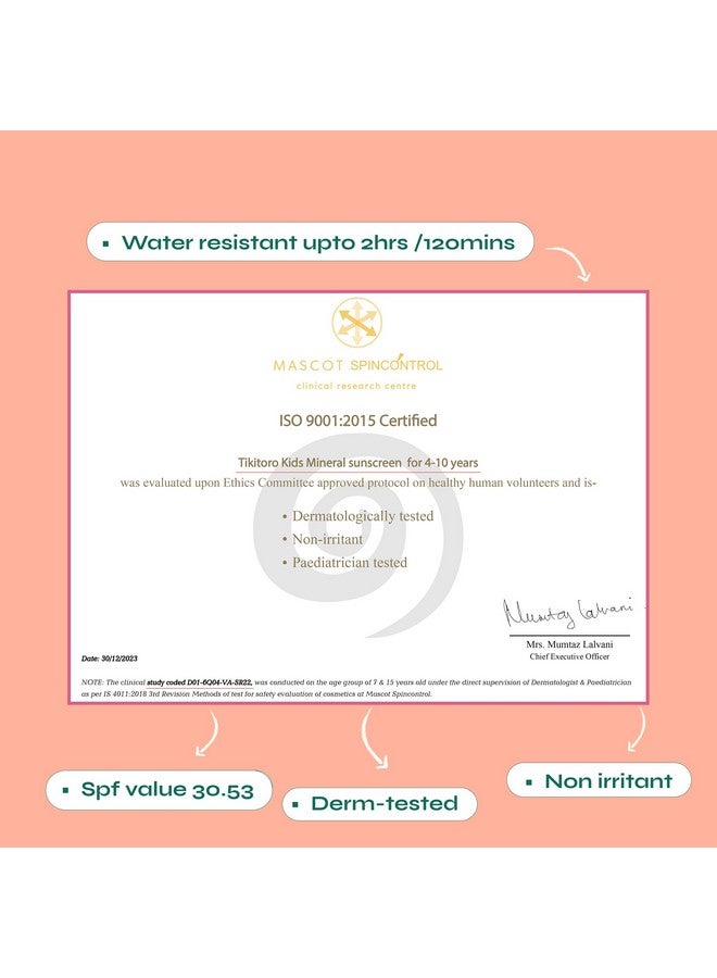 Tikitoro Kids Mineral Sunscreen SPF 30 PA+++| Hypoallergenic & Dermatologist Tested| Chamomile, Niacinamide & Zinc Oxide| Prevents Tanning & Hydrates Skin| 100% Vegan| No Parabens & Sulphates (75 ml) - Image 5