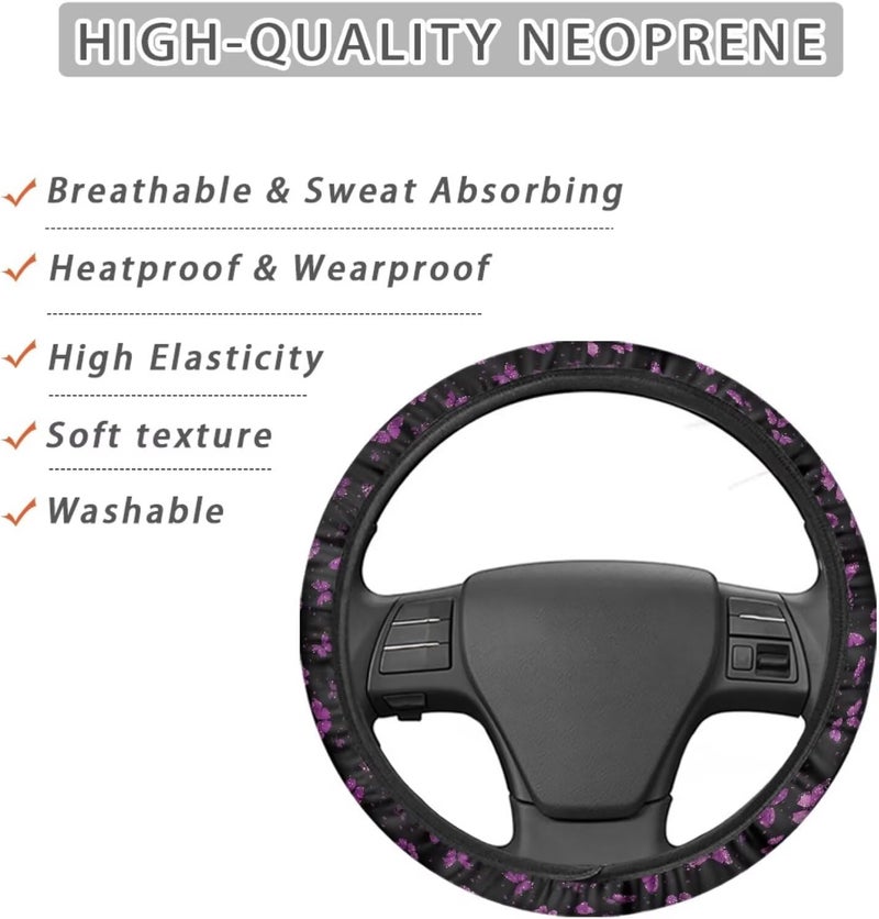 Universal Steering Wheel Cover, 15-inch Non-Slip Driving Accessories, Polyester for Car & Truck(Mauve Butterfly Pattern) - Image 4