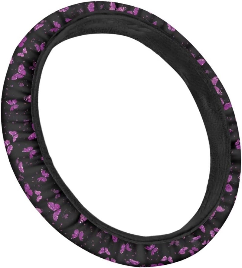 Universal Steering Wheel Cover, 15-inch Non-Slip Driving Accessories, Polyester for Car & Truck(Mauve Butterfly Pattern) - Image 3
