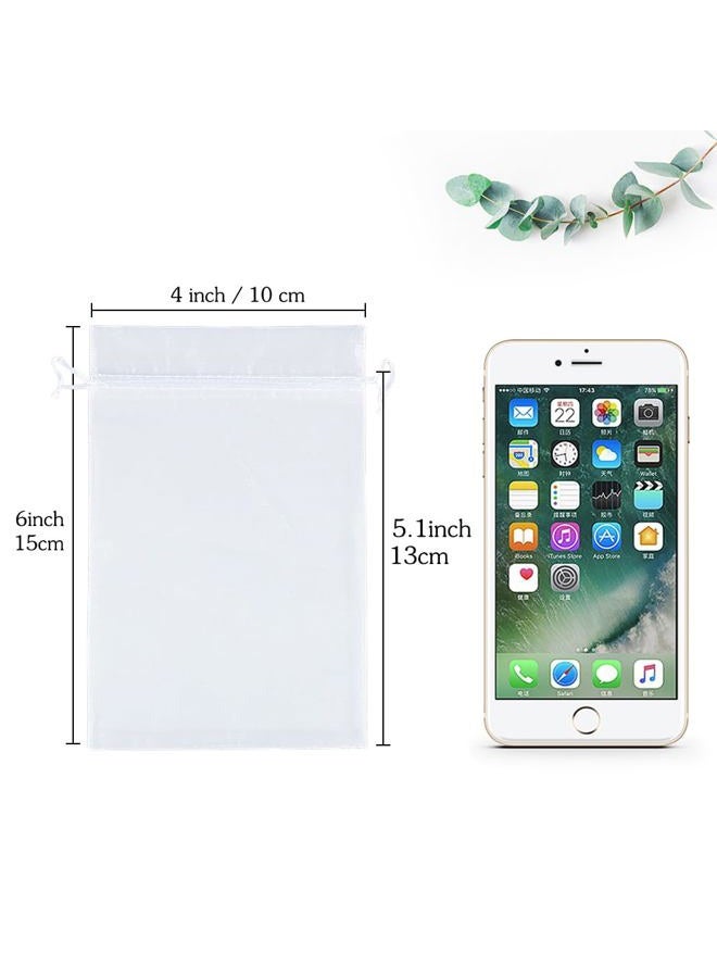 HRX Package 100pcs White Organza Bags, 4x6 inch Mesh Bags Drawstring Gift Bags Jewelry Pouches for Candy Wedding Favors Christmas - Image 4