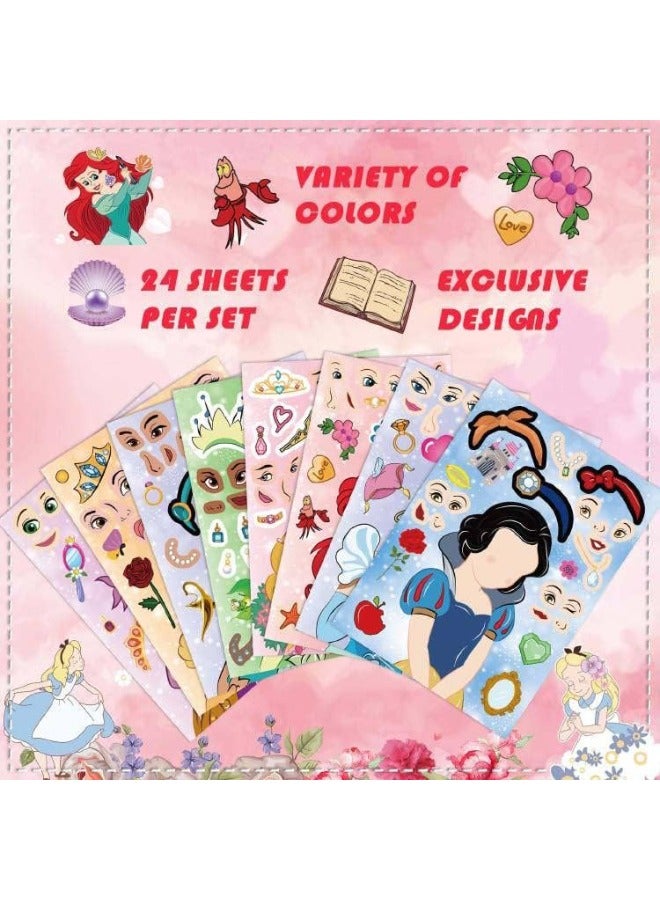 24PCS Make a Face Stickers, Princess Theme Stickers Book Crafts for Kids, DIY Party Supplies Favors Make Your Own Stickers, Mixed and Matched with Different Designs Characters for Birthday Gifts Rewar - Image 4