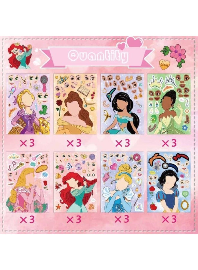 24PCS Make a Face Stickers, Princess Theme Stickers Book Crafts for Kids, DIY Party Supplies Favors Make Your Own Stickers, Mixed and Matched with Different Designs Characters for Birthday Gifts Rewar - Image 2
