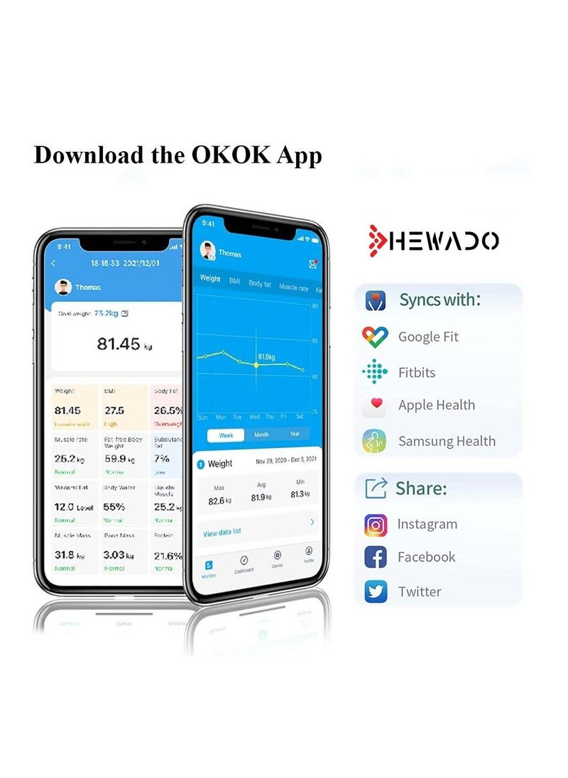 Hewado - Smart Scale for Body Weight Track Your Health and Fitness Progress with Accurate Digital Weighing with Measurement tape - Image 1