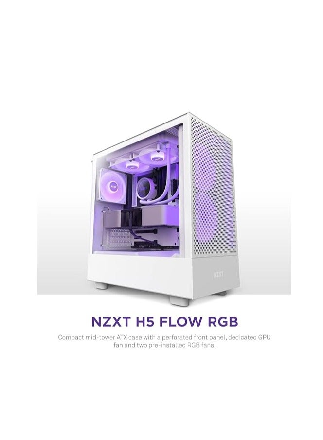 NZXT NZXT H5 Flow RGB Compact ATX Mid-Tower PC Gaming Case – High Airflow Perforated Front Panel – Tempered Glass Side Panel – Cable Management – 2 x F140 RGB Core Fans – 280mm Radiator Support – White  - Image 2