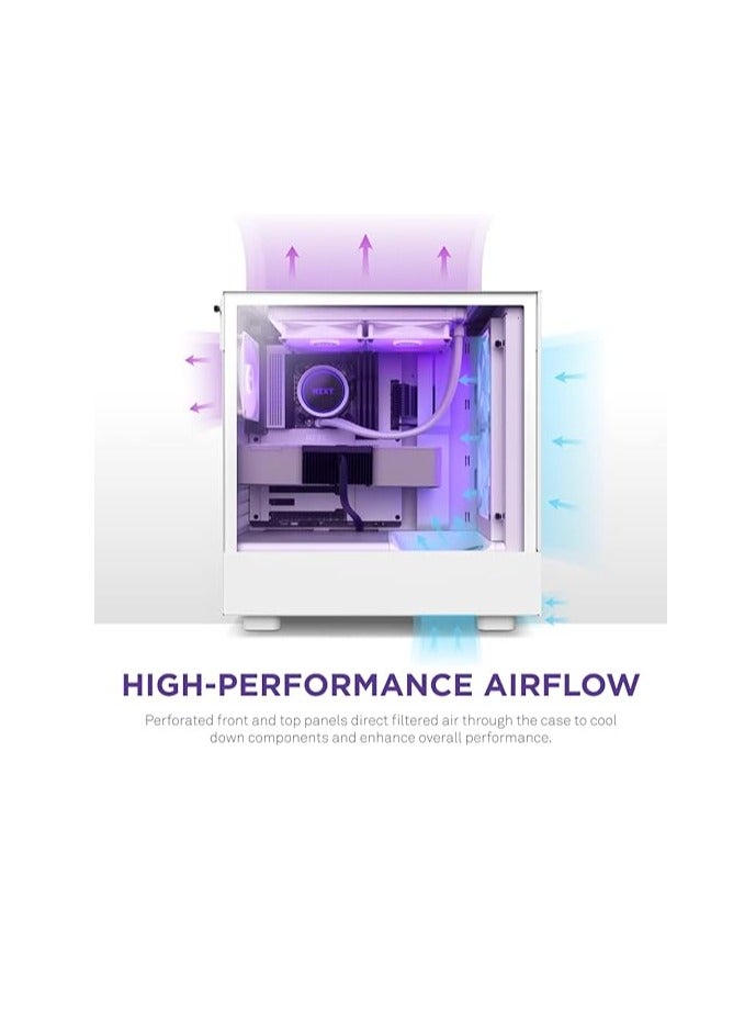 NZXT NZXT H5 Flow RGB Compact ATX Mid-Tower PC Gaming Case – High Airflow Perforated Front Panel – Tempered Glass Side Panel – Cable Management – 2 x F140 RGB Core Fans – 280mm Radiator Support – White  - Image 3