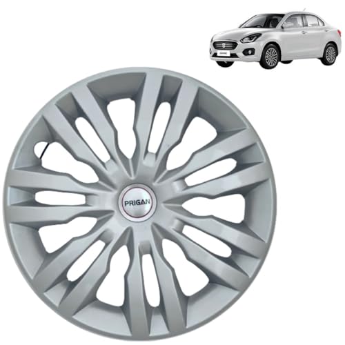 PRIGAN Wheel Cover for Maruti DZIRE (All VARIANTS) 14 Inch Silver Wheel Cap (Available in 14 Inch) (Set of 4 Pcs) (Press Fitting) Model- DZR T4 Silver-14 - Image 1