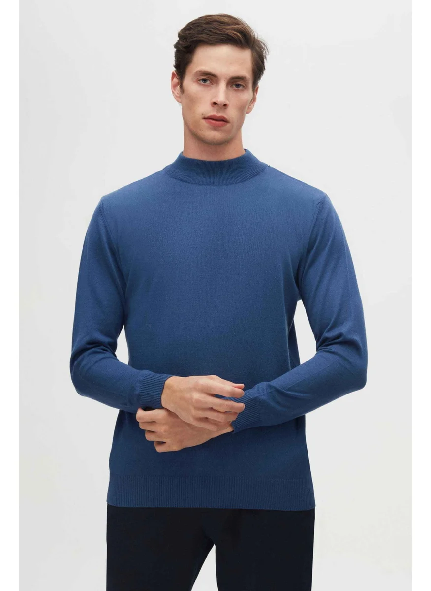 D'S DAMAT Regular Fit Blue Cotton Blend Half Turtleneck Knit Sweater 5HF06ORT16275