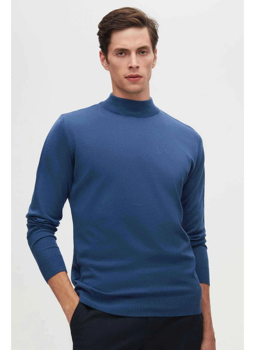 D'S DAMAT Regular Fit Blue Cotton Blend Half Turtleneck Knit Sweater 5HF06ORT16275